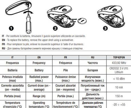 CAME TOP 42FGN (806TS-0300) Gate Remote Fob - MES Systems Nuneaton