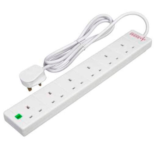 F4P 13A 2m 6 Gang Surge Protected Extension Lead with Neon White - MES Systems Nuneaton