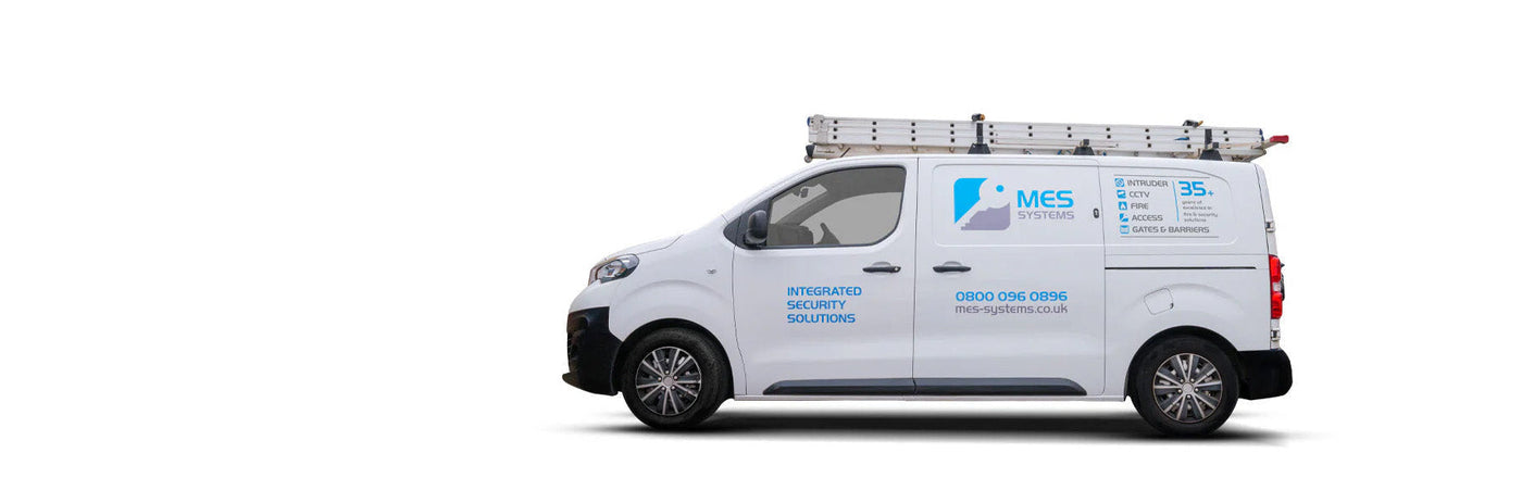 White MES Systems van with a logo on a white background