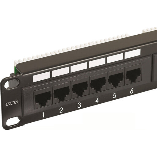Excel 100-304 Cat6 24 Port Unscreened Patch Panel 1U LSA Punch Down Cable Management Black - MES Systems Nuneaton